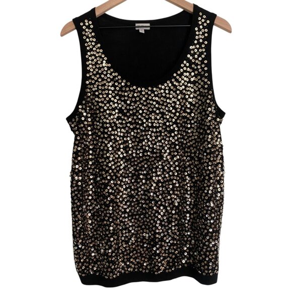 Merino Wool Blend Black & Gold Sequin Tank Top 1X - Picture 1 of 6